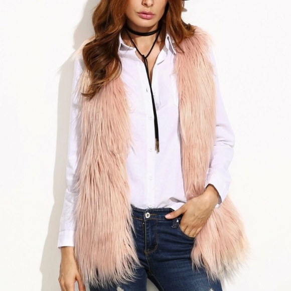 SHEIN Jackets & Blazers - Shein Beige Faux Fur Vest: L